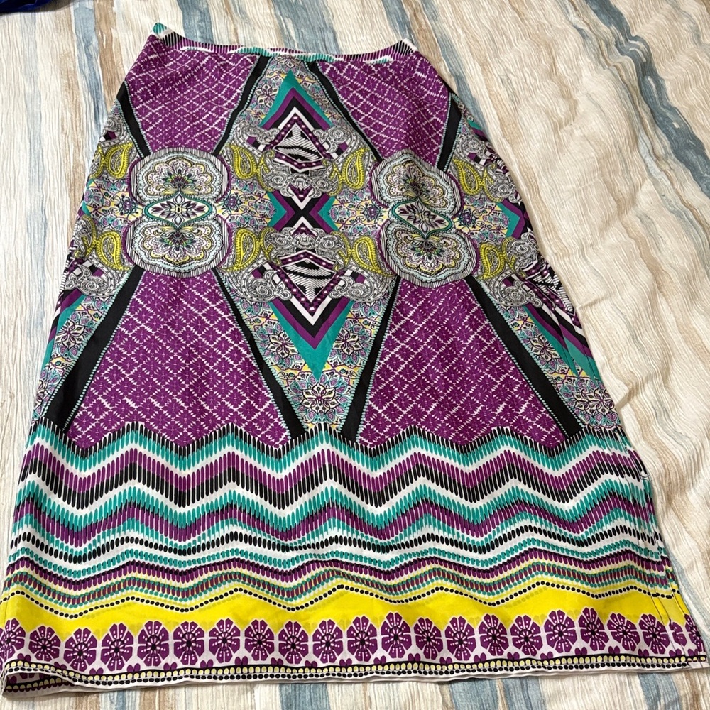 Bisou Bisou Purple and Teal Geometric Pencil Skirt